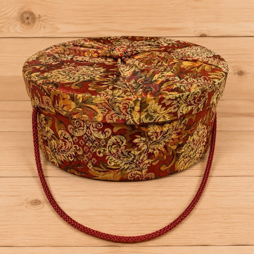 Large Round Floral Fabric Hat Box Decorative Storage Box w/ Rope Handle 12"[FL] - Picture 5 of 7